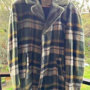 Vtg Small Mac Murray of California Olive Green Faux Fur Lined Flannel Coat USA